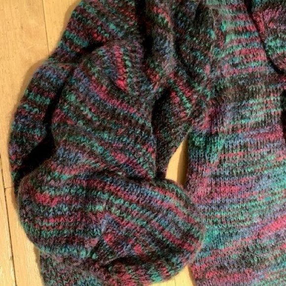 Vintage 80’s Gitano Multi Color Knit Sweater Puff Sleeves Tassle Neck Size S/M - Picture 6 of 10